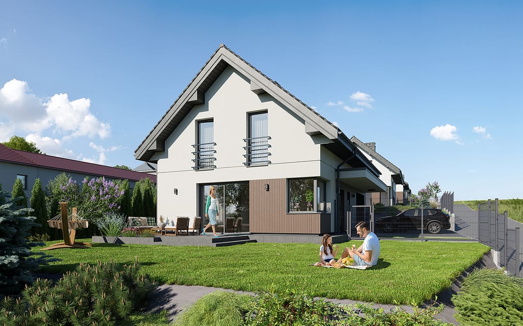 Nowoczesny dom jednorodzinny z garażem w Dysie koło Lublina – wizualizacja dzienna