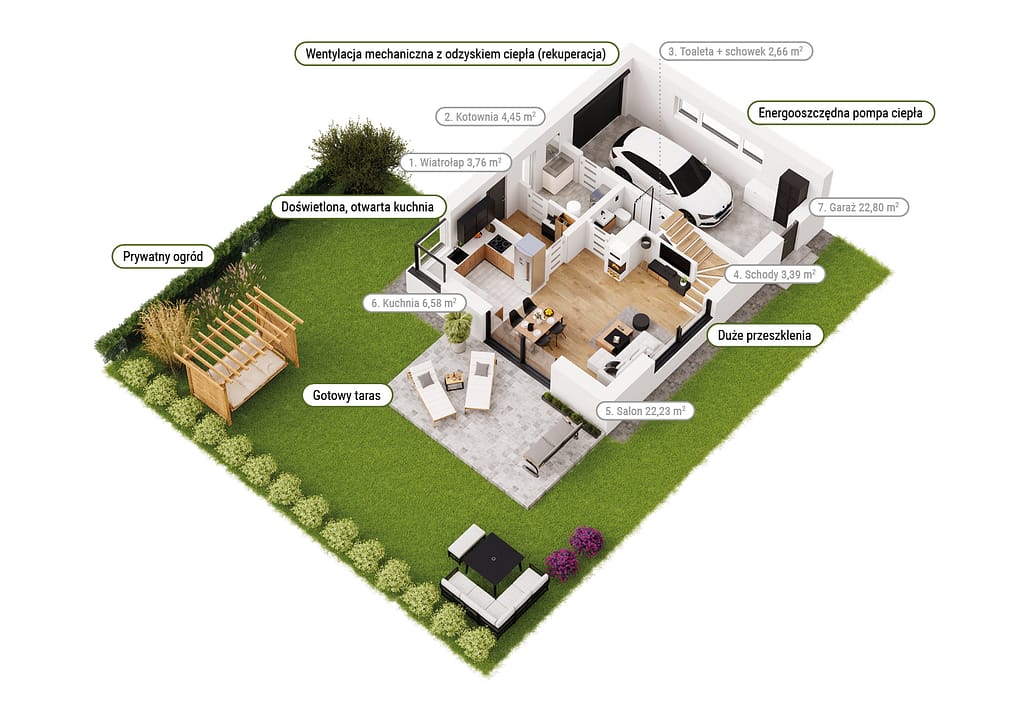 rzut 3d parter Poprzeczna 127 Dys