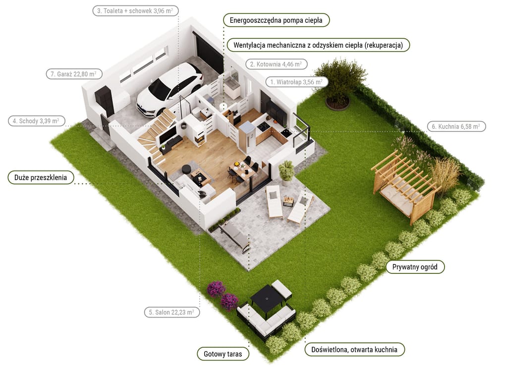 Schemat funkcjonalny parteru – nowy dom pod Lublinem