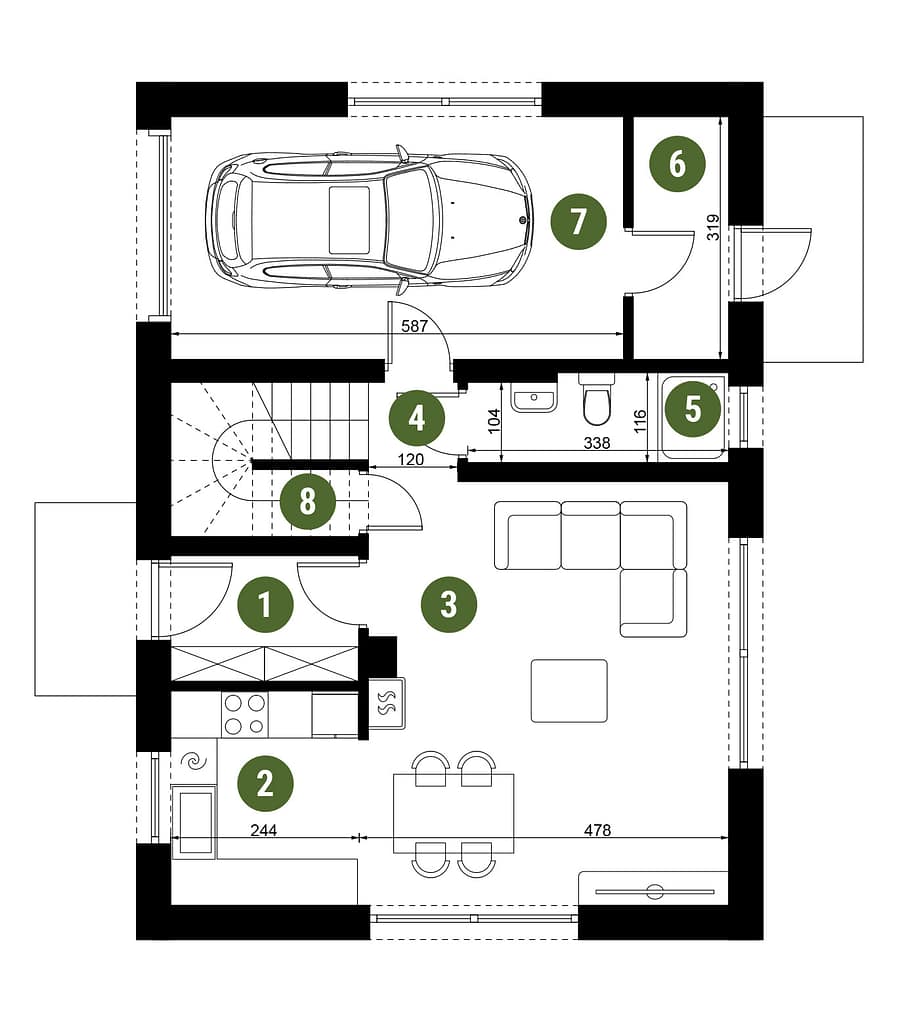 Rzut parteru domu jednorodzinnego 2D – Dys koło Lublina