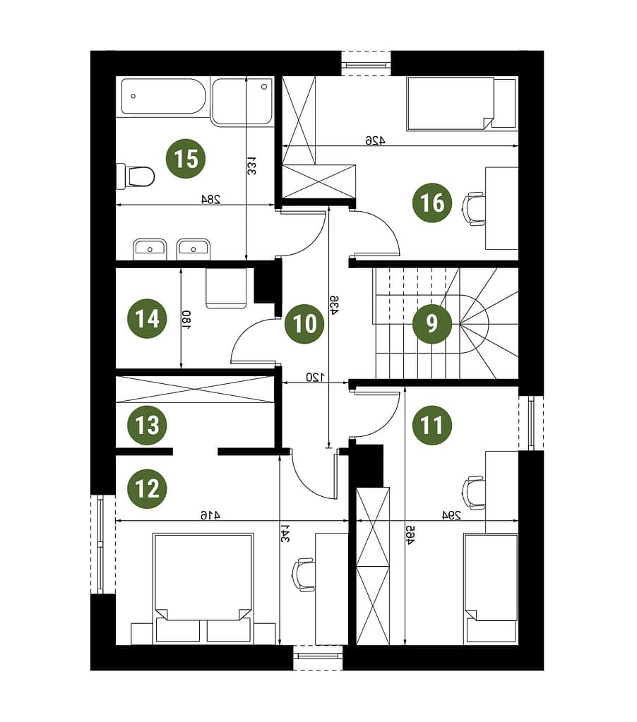 Plan piętra domu z garażem 2D – Dolina Ciemięgi