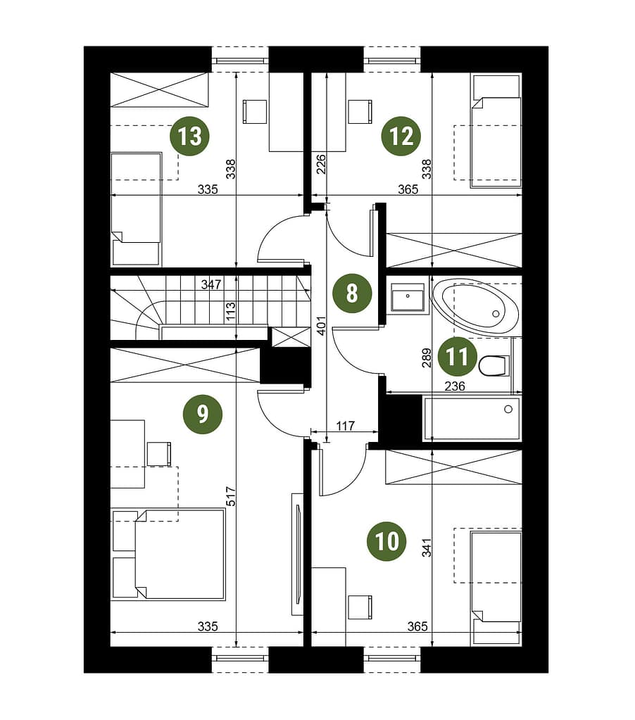 Rzut piętra nowego domu jednorodzinnego 2D – Dys